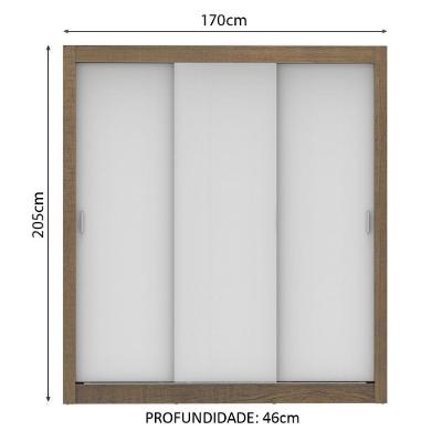 Guarda Roupa Casal Lyon Plus 3 Portas de Correr 4 Gavetas Rustic-branco Madesa