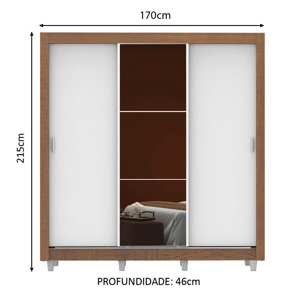 Guarda Roupa Casal Mônaco 3 Portas de Correr com Espelho Madesa - 6