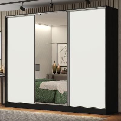 Guarda Roupa Casal Royale 3 Portas de Correr 4 Gavetas Preto-branco MDF Madesa