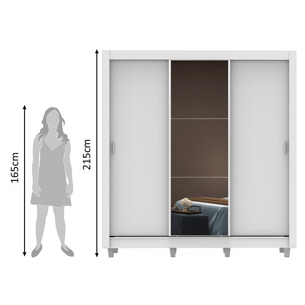 Guarda Roupa Casal Mônaco 3 Portas de Correr com Espelho Madesa - 5