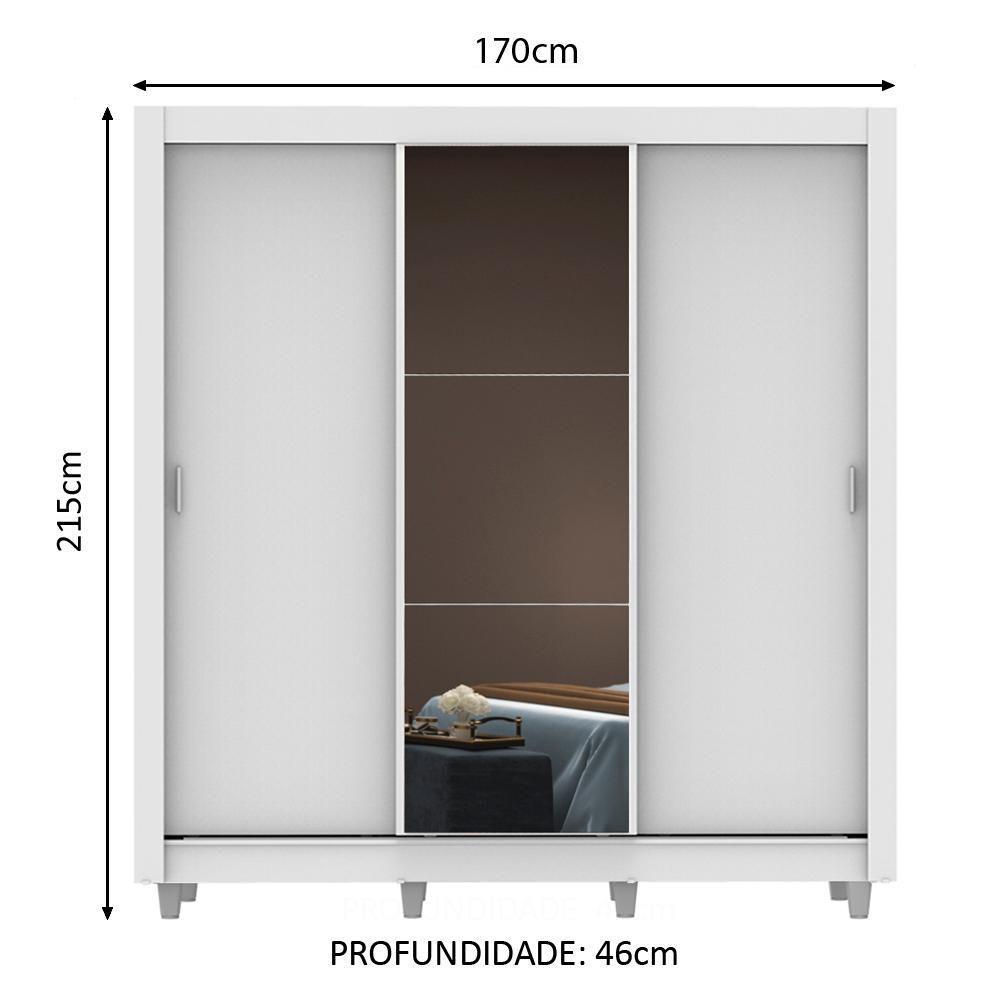 Guarda Roupa Casal Mônaco 3 Portas de Correr com Espelho Madesa - 6