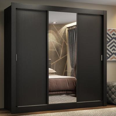 Guarda Roupa Casal Lyon Plus 3 Portas de Correr 4 Gavetas Preto Madesa