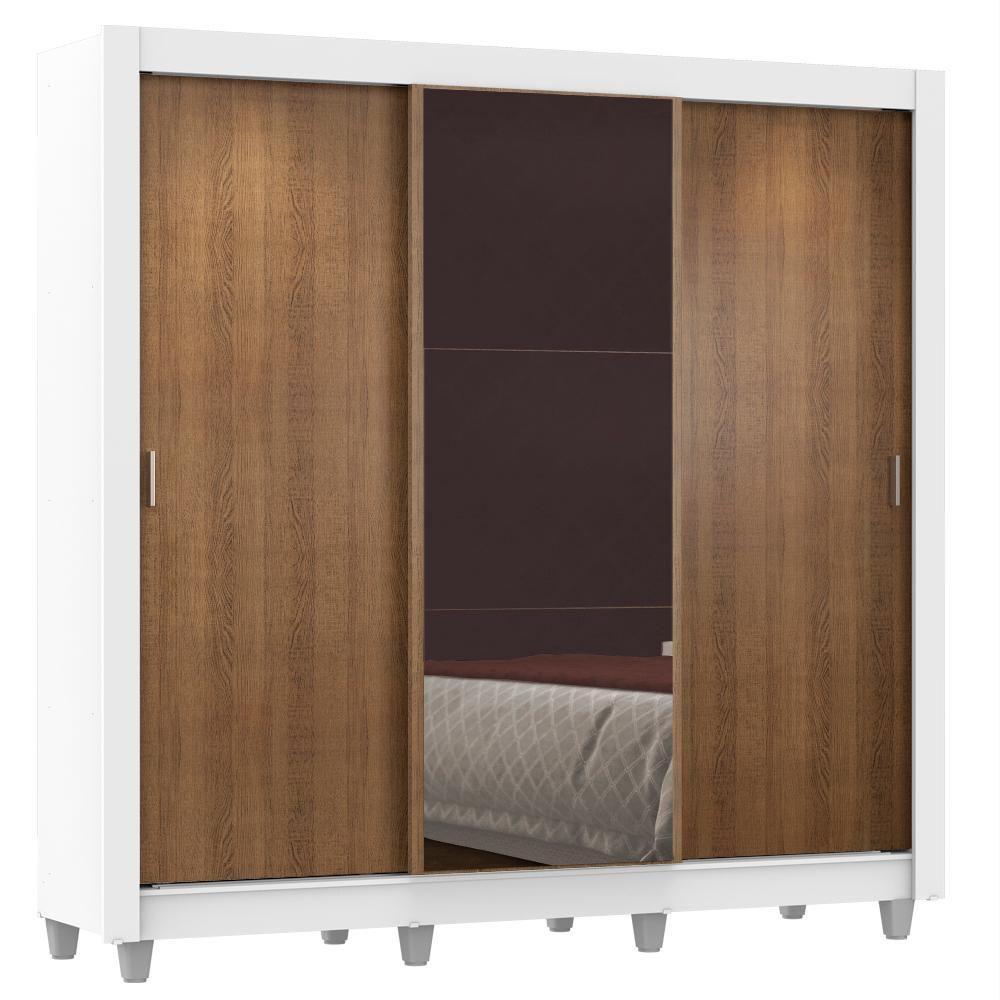 Guarda Roupa Casal Lyon 3 Portas de Correr com Espelho 2 Gavetas Madesa - 2