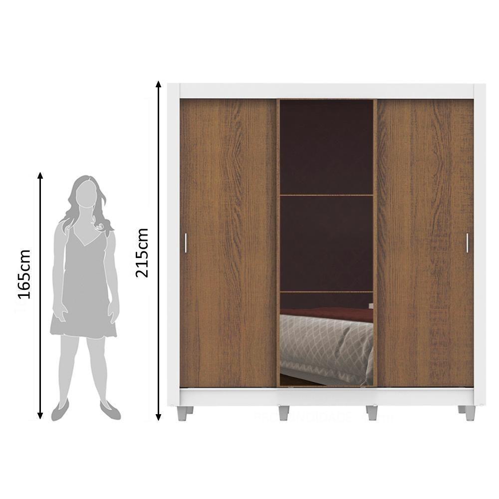 Guarda Roupa Casal Lyon 3 Portas de Correr com Espelho 2 Gavetas Madesa - 3