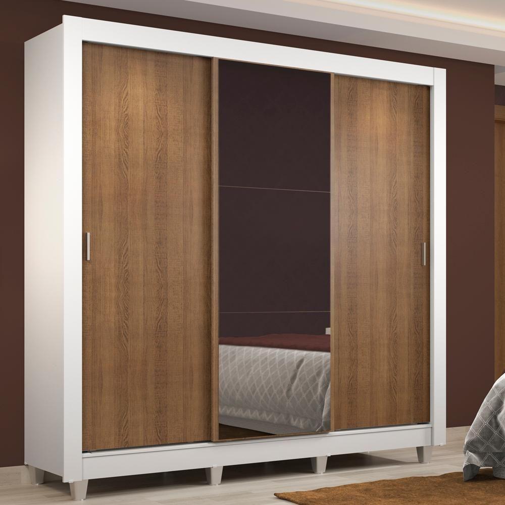 Guarda Roupa Casal Lyon 3 Portas de Correr com Espelho 2 Gavetas Madesa - 4