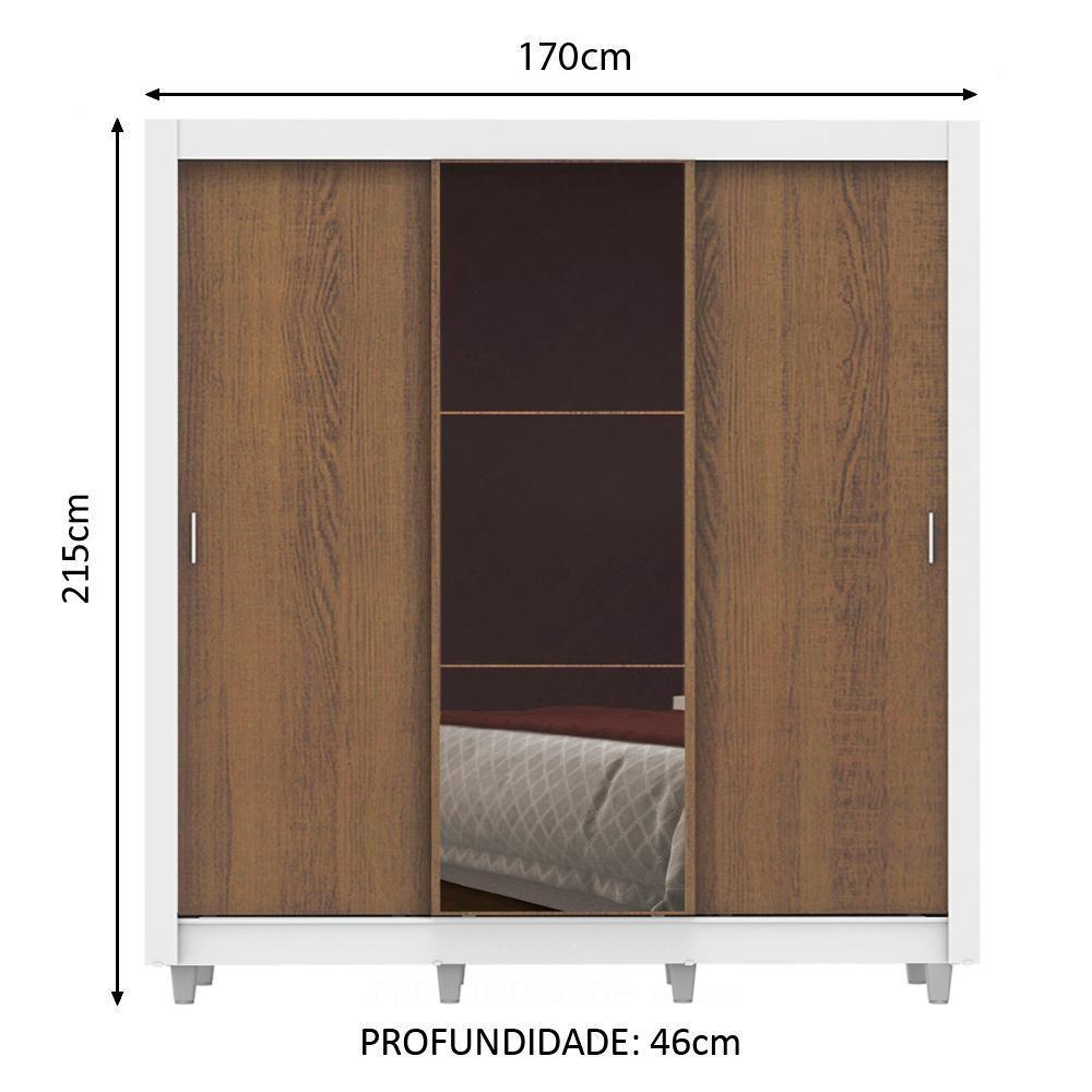 Guarda Roupa Casal Lyon 3 Portas de Correr com Espelho 2 Gavetas Madesa - 10