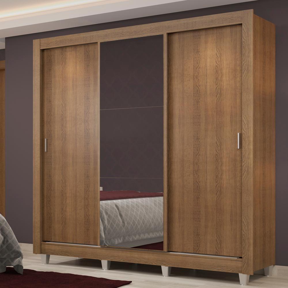 Guarda Roupa Casal Lyon Plus 3 Portas de Correr com Espelho 4 Gavetas Madesa - 4