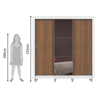Guarda Roupa Casal Lyon Plus 3 Portas de Correr 4 Gavetas Branco-rustic Madesa