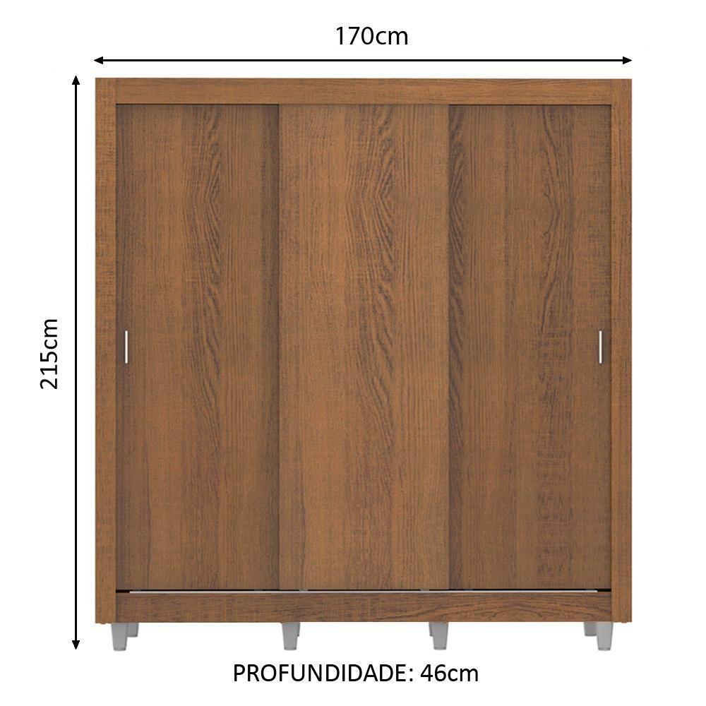 Guarda Roupa Casal Lyon 3 Portas de Correr 2 Gavetas Madesa - 2