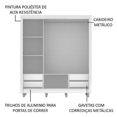 Guarda Roupa Casal Lyon Plus 3 Portas De Correr 4 Gavetas Branco-rustic