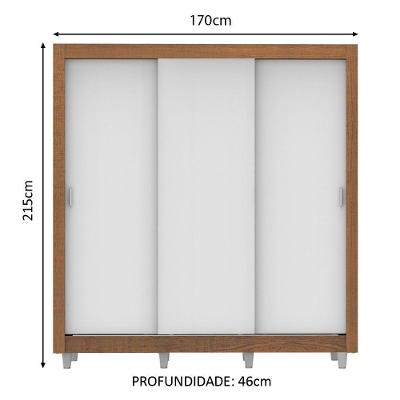 Guarda Roupa Casal Lyon Plus 3 Portas de Correr 4 Gavetas Rustic-branco Madesa