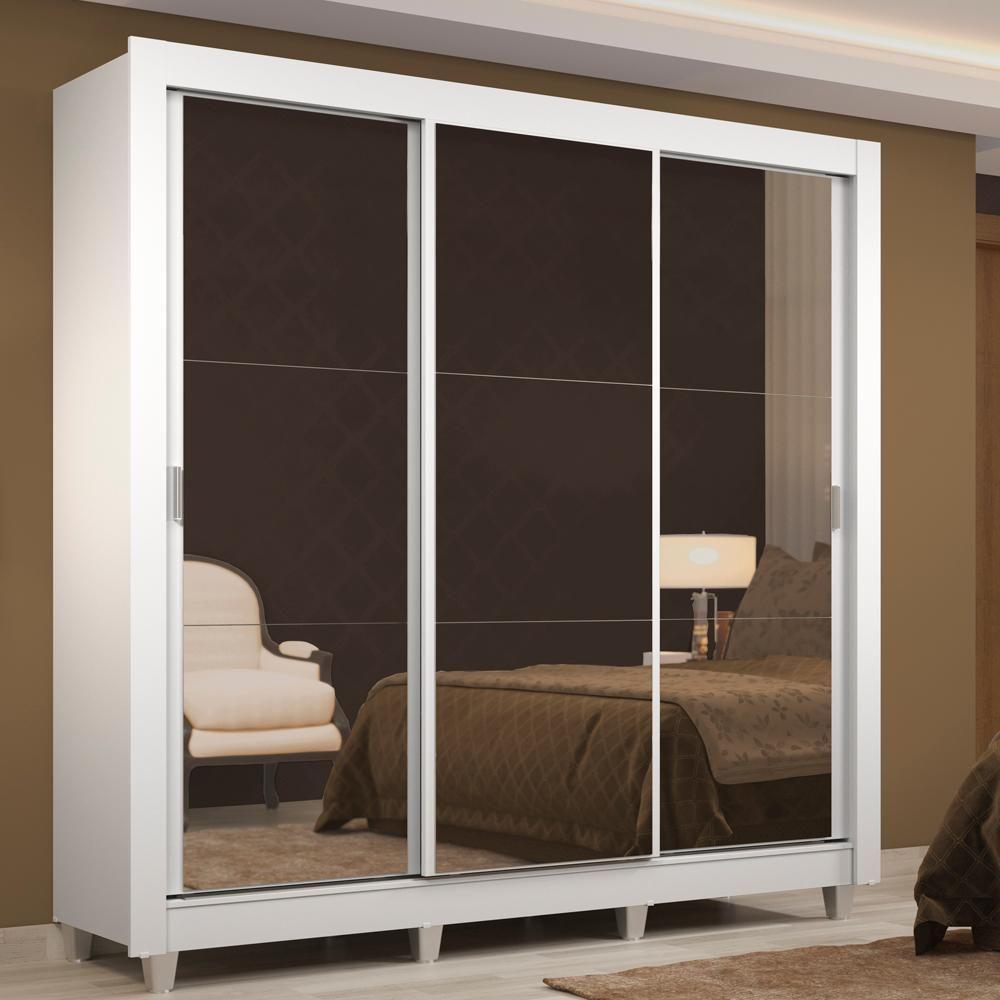 Guarda Roupa Casal Lyon 3 Portas de Correr de Espelho 2 Gavetas Madesa - 1