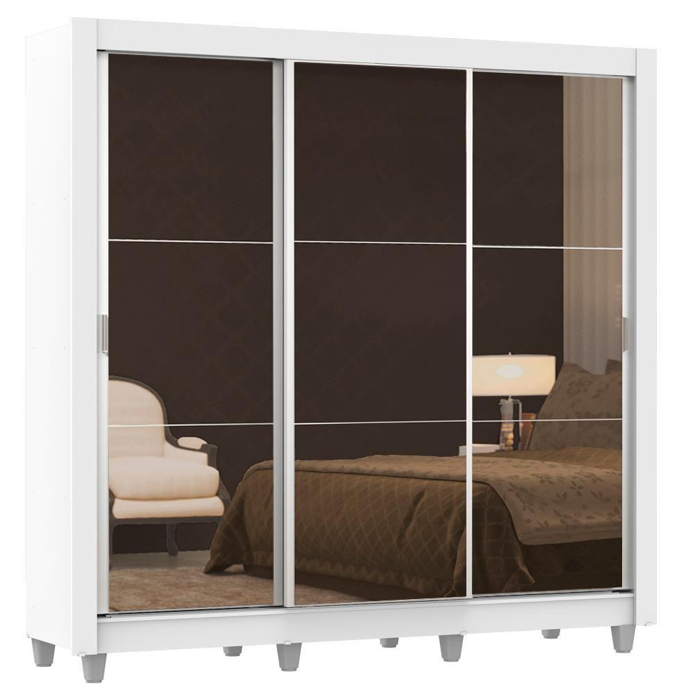 Guarda Roupa Casal Lyon 3 Portas de Correr de Espelho 2 Gavetas Madesa - 2