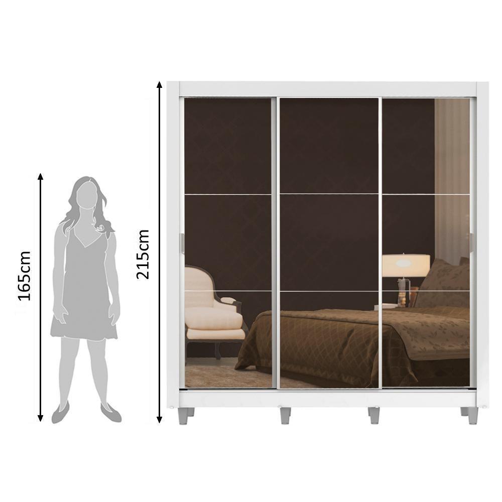 Guarda Roupa Casal Lyon 3 Portas de Correr de Espelho 2 Gavetas Madesa - 5