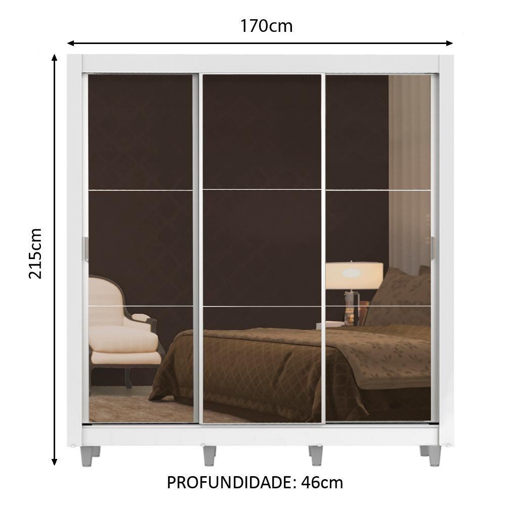 Guarda Roupa Casal Lyon 3 Portas de Correr de Espelho 2 Gavetas Madesa - 8