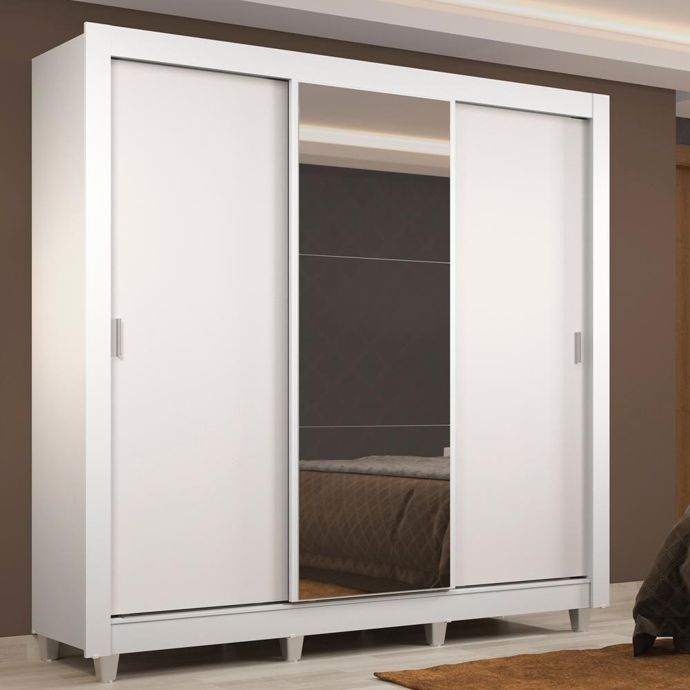 Guarda Roupa Casal Lyon 3 Portas de Correr com Espelho 2 Gavetas Madesa - 1
