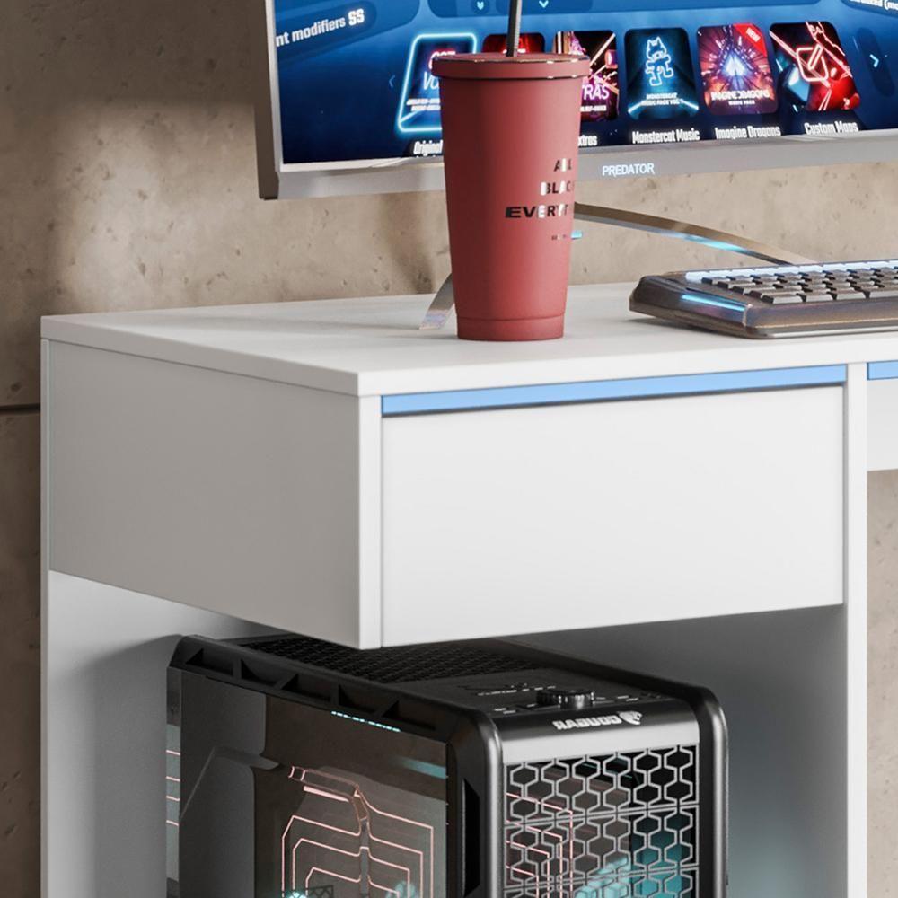 Mesa Gamer Jogos Start - Mdp 1 Porta E 1 Gaveta Branco - Movelove Branco - 5