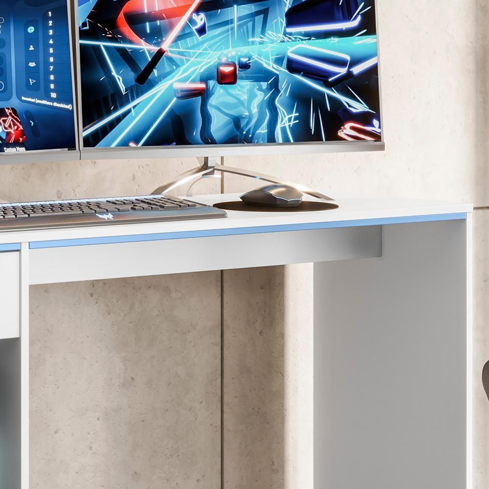 Mesa Gamer Jogos Start - Mdp 1 Porta E 1 Gaveta Branco - Movelove Branco - 6