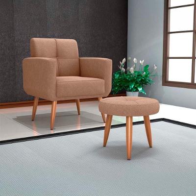 Poltrona Cadeira Com Puff Para Descanço Acabamento Premium Havana Matrix Boucle Marrom