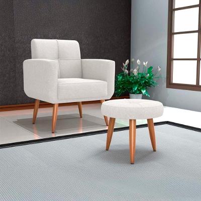 Poltrona Cadeira Com Puff Para Descanço Acabamento Premium Havana Matrix Boucle Bege