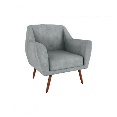 Poltrona Cadeira Decorativa Pés Palito Veneza Matrix Boucle Cinza