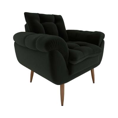 Poltrona Confortável Pés Em Madeira Xangai Matrix Veludo Preto Veludo Preto