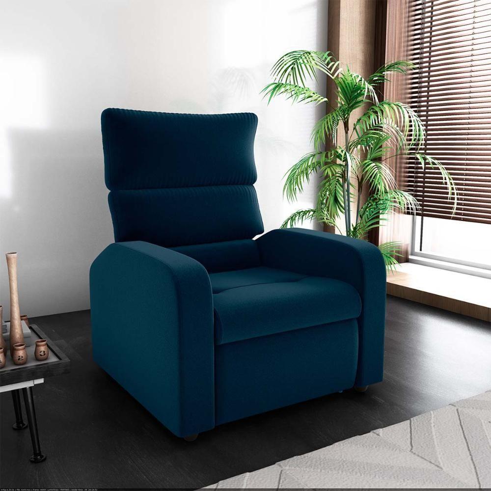 Poltrona Do Papai Reclinável Confortável Kwid Matrix Veludo Azul - 5