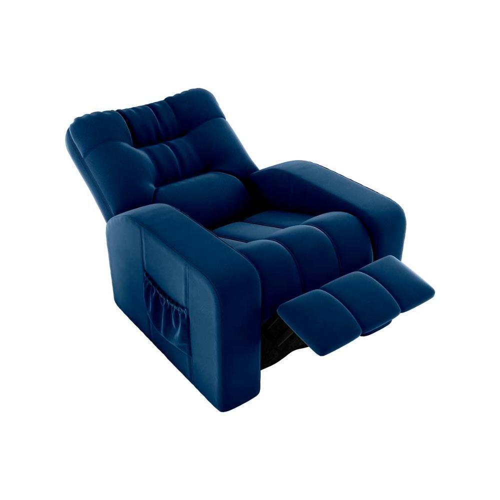 Poltrona Do Papai Reclinavel Para Descanço Azera Matrix Veludo Azul - 3