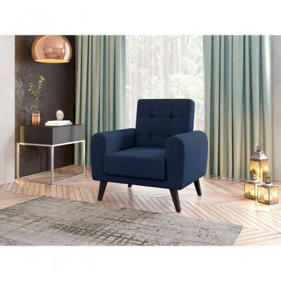 Poltrona Para Descanço Com Pés De Madeira Livia Matrix Suede Azul