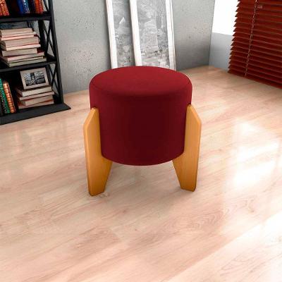 Puff Banqueta Redondo Pés Madeira Luxo Matrix Veludo Vinho