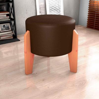 Puff Banqueta Redondo Pés Madeira Luxo Matrix Sintetico Marrom