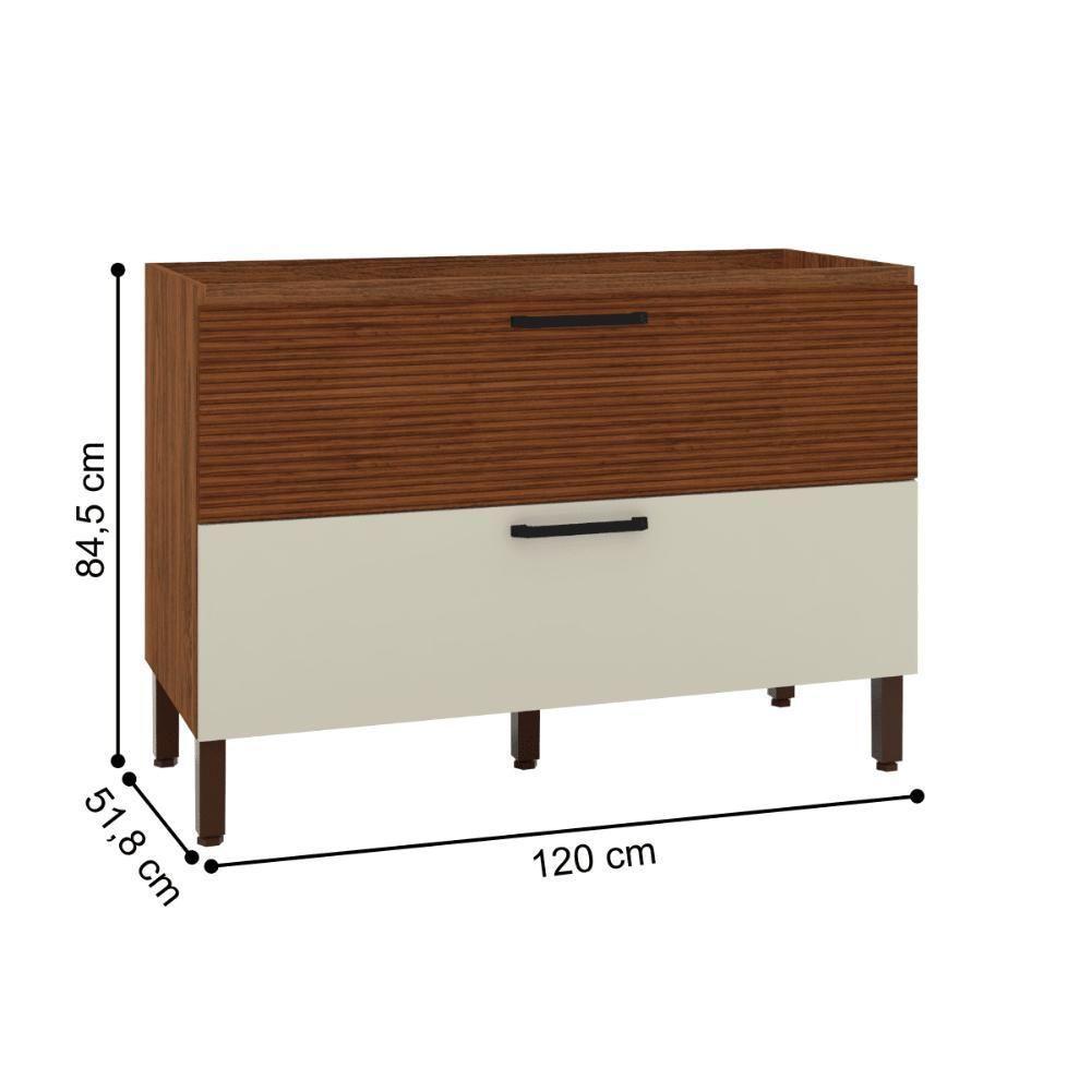 Balcão 1 Basculante C/ Gaveteiro 120 Cm Ametista Nogueira Off White Ripado - 3