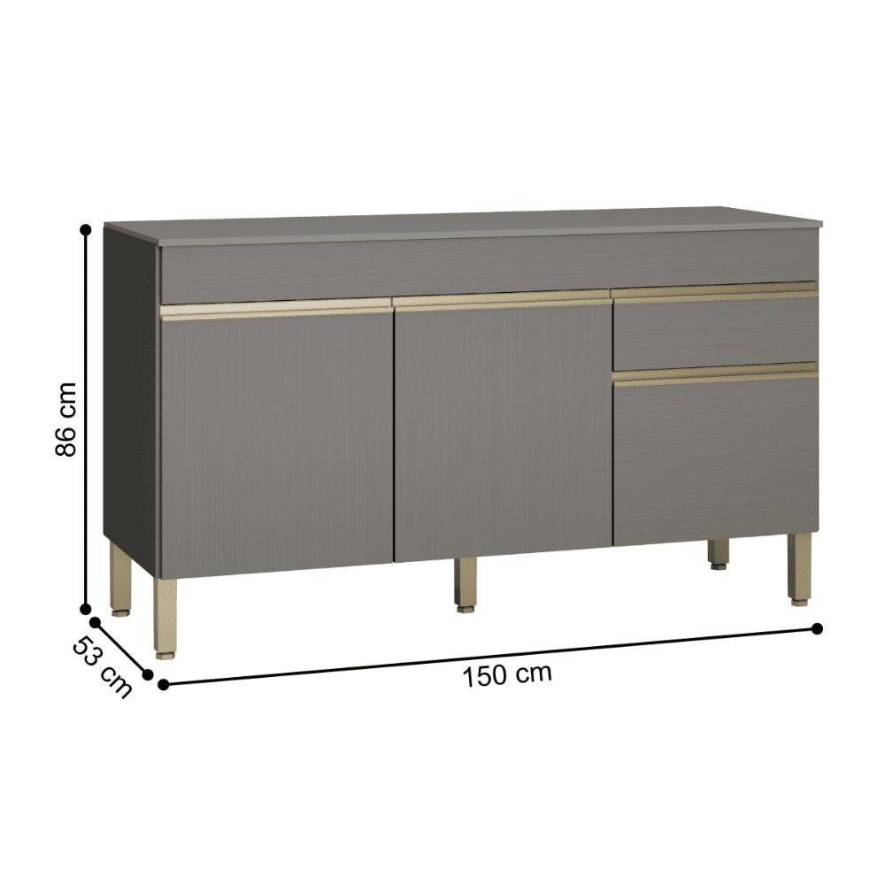 Balcao 3 Portas C/ Gaveteiro 1,50 Line C/ Tampo Gris - 3