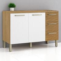 Balcão 2 Portas 3 Gaveteiros 1,20 Lapis Freijó Gris Ripado - 1