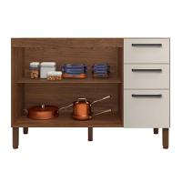 Balcao 3 Portas C/ 2 Gaveteiro 1,20 Mad Versalhes C/ Tampo Nogueira Off White - 4