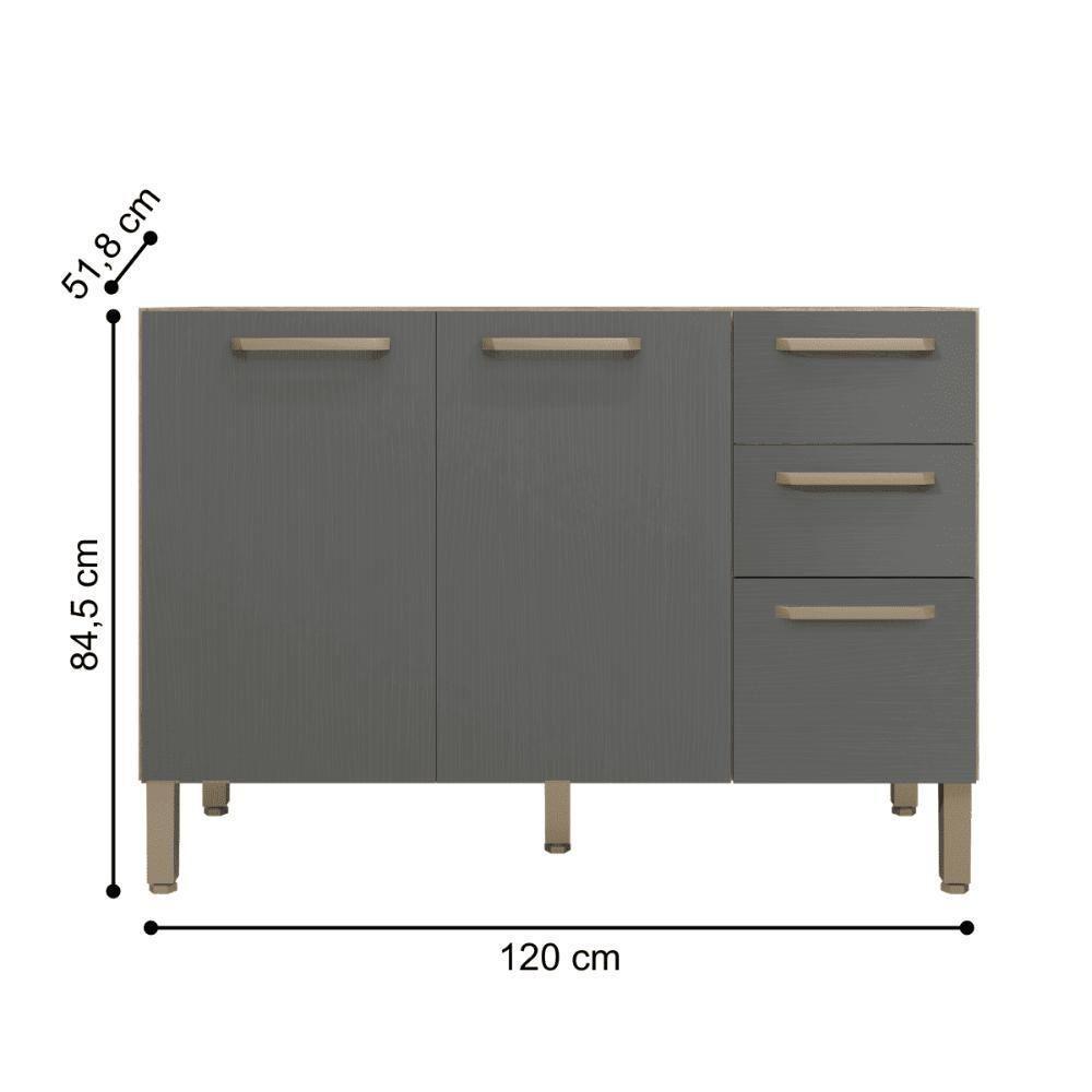 Balcao 3 Portas C/ 2 Gaveteiro 1,20 Mad Versalhes C/ Tampo Freijó Gris - 3