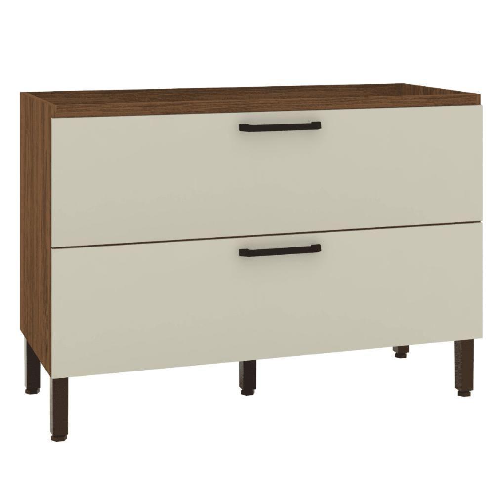 Balcão 1 Basculante C/ Gaveteiro 120 Cm Ametista Nogueira Off White - 2