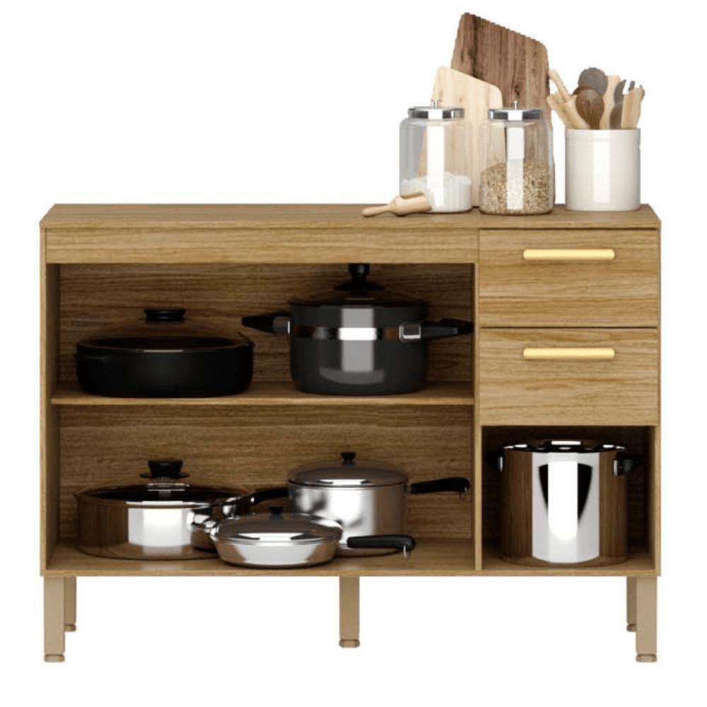 Balcão Urbino 3 Gavetas 1 Porta C/ Tampo Freijó Freijó - 4