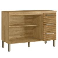 Balcão 2 Portas 3 Gaveteiros 1,20 Ametista Freijó Gris Ripado - 4