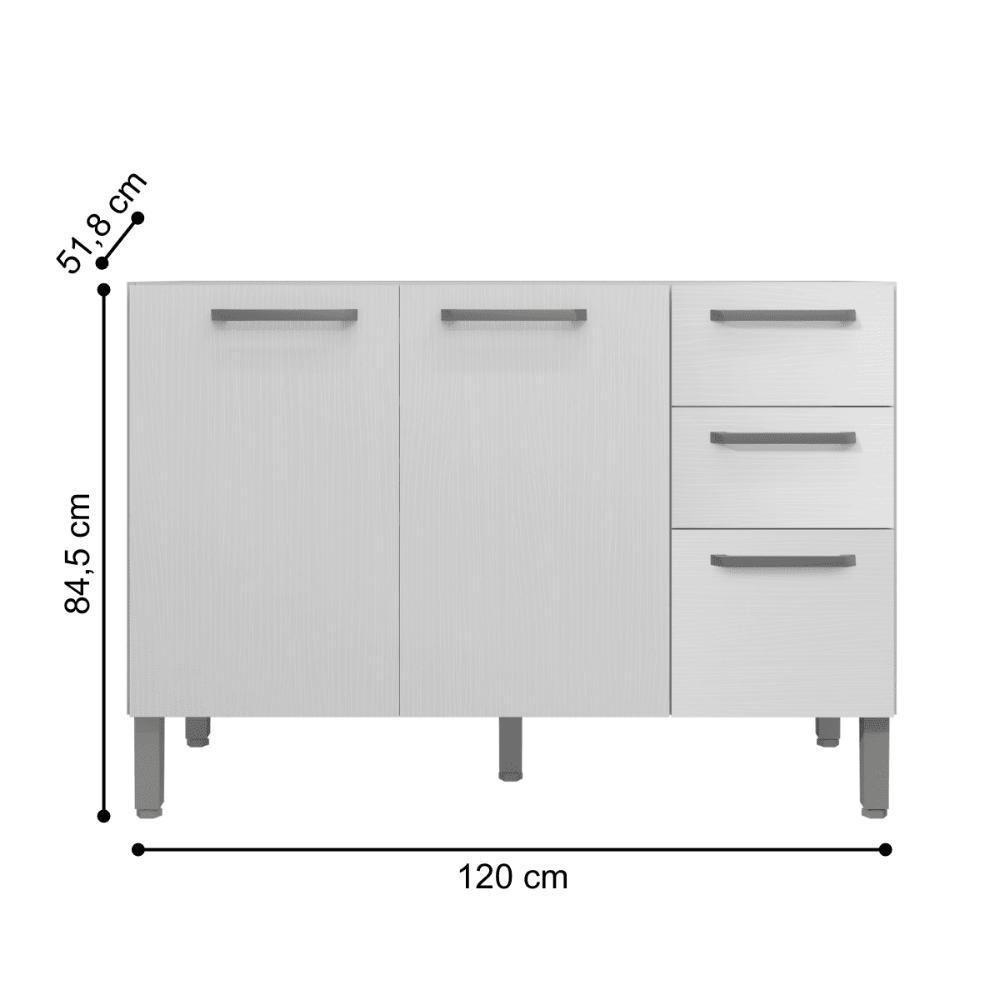 Balcao 3 Portas C/ 2 Gaveteiro 1,20 Mad Firenze C/ Tampo Branco Supremo - 3