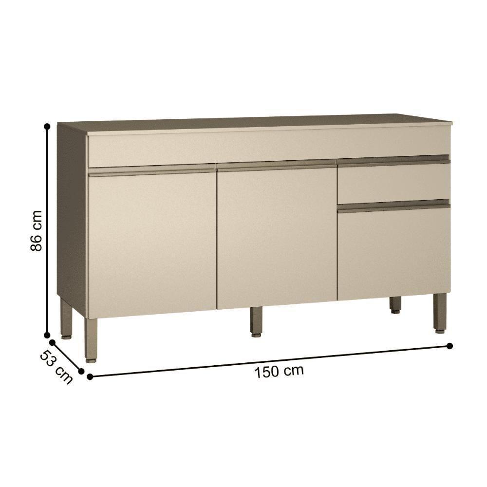 Balcao 3 Portas C/ Gaveteiro 1,50 Line C/ Tampo Vanilla - 3