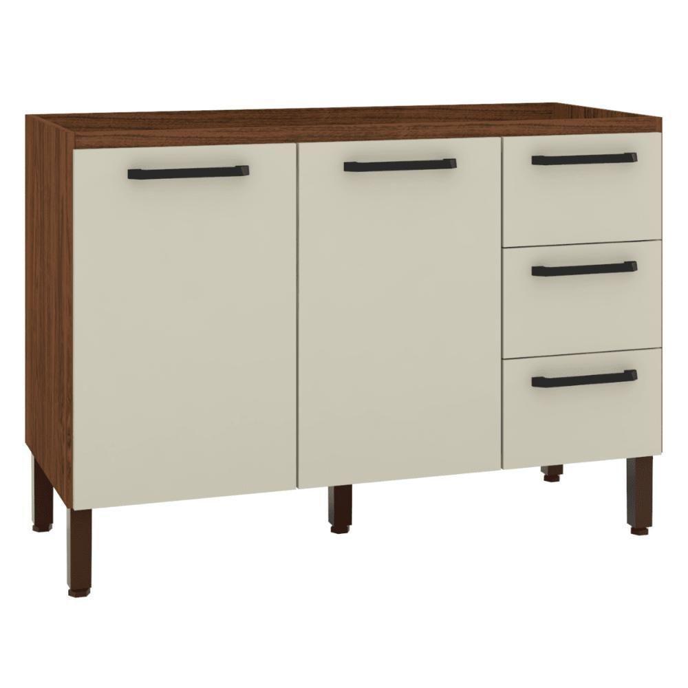 Balcão 2 Portas 3 Gaveteiros 1,20 Ametista Nogueira Off White - 2