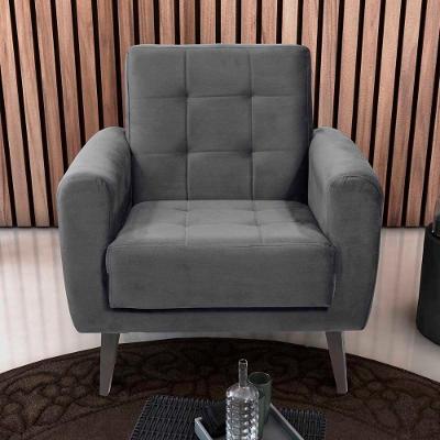 Poltrona Para Descanço Com Pés De Madeira Livia Matrix Veludo Cinza