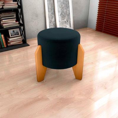 Puff Banqueta Redondo Pés Madeira Luxo Matrix Veludo Preto