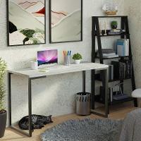 Conjunto Escritório Home Office Com Mesa Industrial + Estante Escada Preto/cinza Madesa Preto/cinza - 1