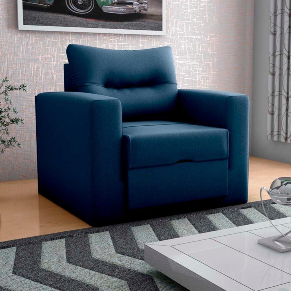 Sofa Cama Poltrona 1 Lugar Solteiro 0,90 Larg Marissol Matrix Suede Azul - 2