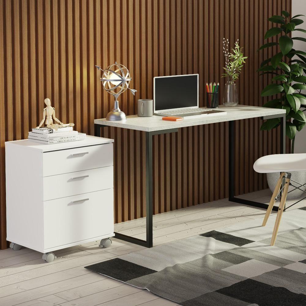 Conjunto Escritório Home Office Com Mesa Industrial + Gaveteiro Branco/cinza Madesa Branco/cinza - 1