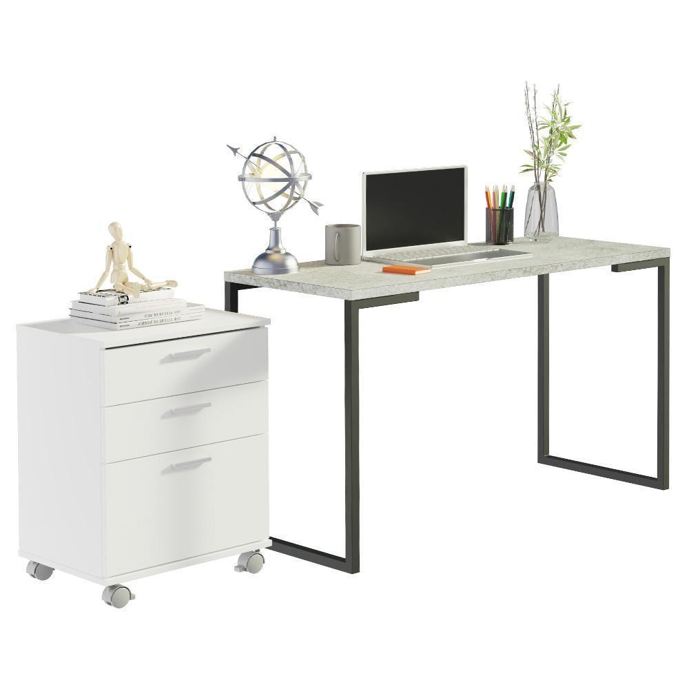 Conjunto Escritório Home Office Com Mesa Industrial + Gaveteiro Branco/cinza Madesa Branco/cinza - 8