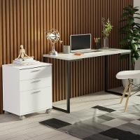 Conjunto Escritório Home Office Com Mesa Industrial + Gaveteiro Branco/cinza Madesa Branco/cinza - 1