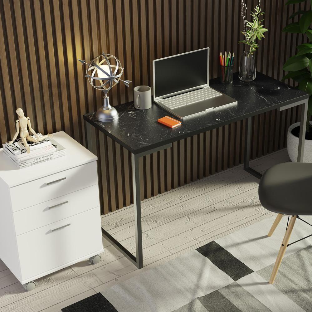 Conjunto Escritório Home Office Com Mesa Industrial + Gaveteiro Branco/preto Madesa Branco/preto - 5